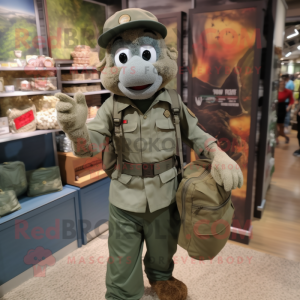 Gray Green Beret mascot costume character dressed with a Chinos and Tote bags