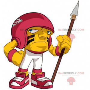 Geel en rood American footballer big head mascotte -