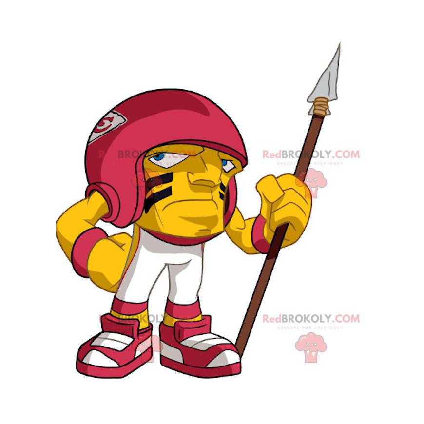 Yellow and red American footballer big head mascot -