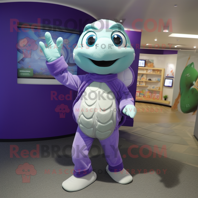 Lavender Sea Turtle mascot costume character dressed with a Leggings and Brooches Lavender Sea Turtle mascot costume character dressed with a Leggings and Brooches