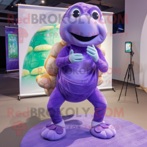 Lavender Sea Turtle mascot costume character dressed with a Leggings and Brooches