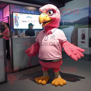 Pink Eagle mascot costume character dressed with a Button-Up Shirt and Anklets