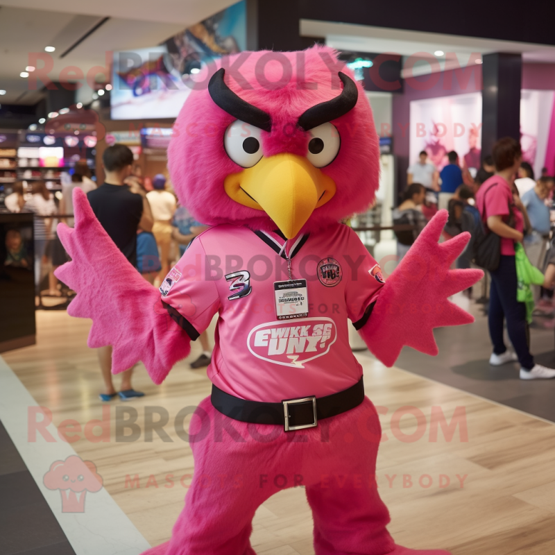 Pink Eagle mascot costume character dressed with a Button-Up Shirt and Anklets