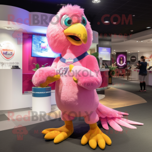 Pink Eagle mascot costume character dressed with a Button-Up Shirt and Anklets