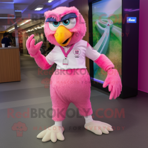 Pink Eagle mascot costume character dressed with a Button-Up Shirt and Anklets