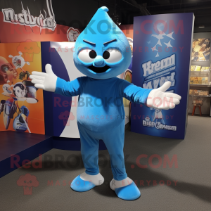 Blue Acrobat mascot costume character dressed with a V-Neck Tee and Wraps