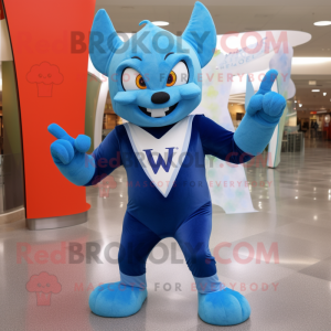 Blue Acrobat mascot costume character dressed with a V-Neck Tee and Wraps