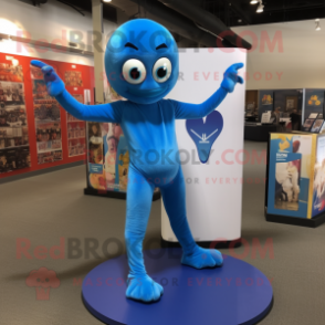 Blue Acrobat mascot costume character dressed with a V-Neck Tee and Wraps