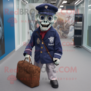 Navy Zombie mascot costume character dressed with a Coat and Tote bags