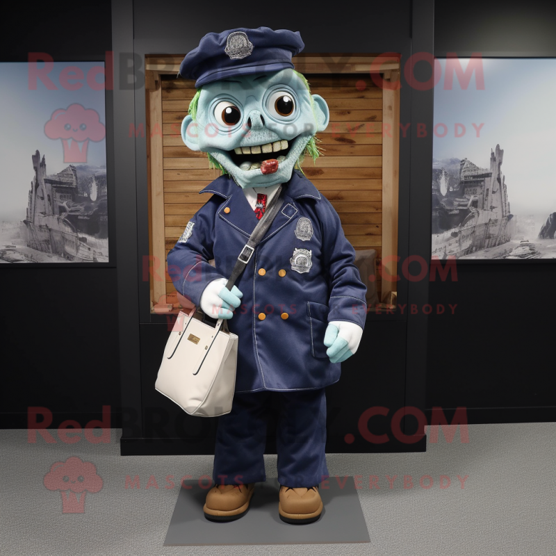 Navy Zombie mascot costume character dressed with a Coat and Tote bags