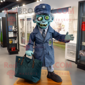 Navy Zombie mascot costume character dressed with a Coat and Tote bags