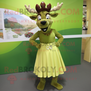 Olive Elk mascot costume character dressed with a Pleated Skirt and Anklets