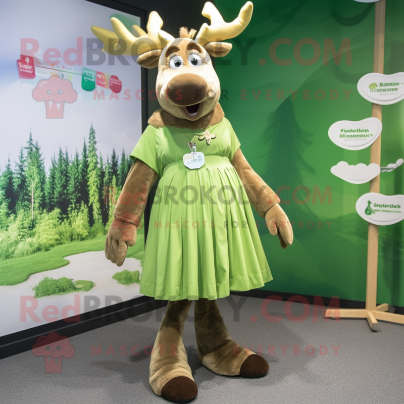 Olive Elk mascot costume character dressed with a Pleated Skirt and Anklets