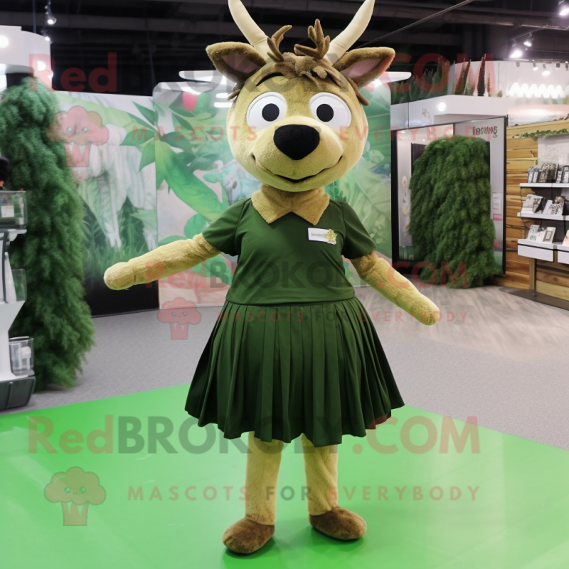 Olive Elk mascot costume character dressed with a Pleated Skirt