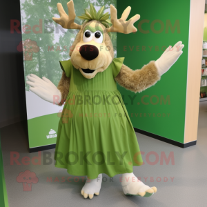 Olive Elk mascot costume character dressed with a Pleated Skirt and Anklets