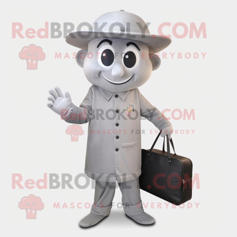 Silver Pad Thai mascot costume character dressed with a Coat and Briefcases Silver Pad Thai mascot costume character dressed with a Coat and Briefcases