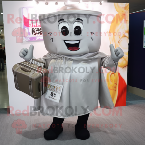 Silver Pad Thai mascot costume character dressed with a Coat and Briefcases