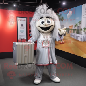 Silver Pad Thai mascot costume character dressed with a Coat and Briefcases