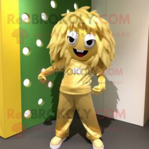 Gold Pendant mascot costume character dressed with a Capri Pants and Hair clips
