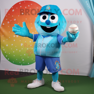 Cyan Juggle mascot costume character dressed with a Bermuda Shorts and Ties
