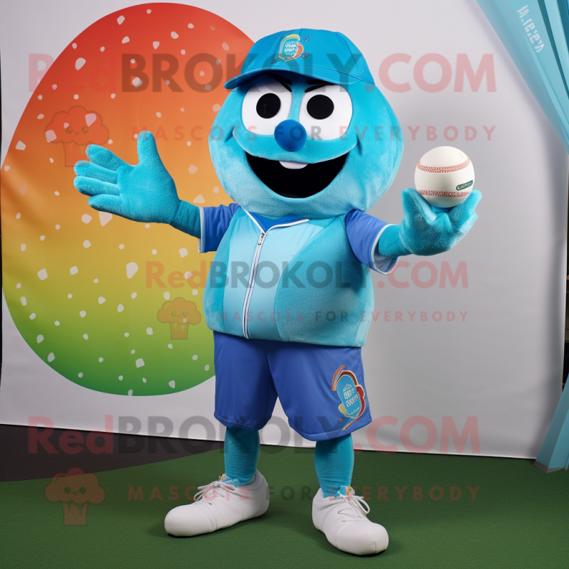 Cyan Juggle mascot costume character dressed with a Bermuda Shorts and Ties Cyan Juggle mascot costume character dressed with a Bermuda Shorts and Ties