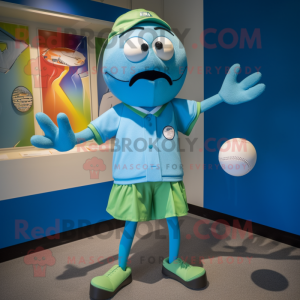 Cyan Juggle mascot costume character dressed with a Bermuda Shorts and Ties