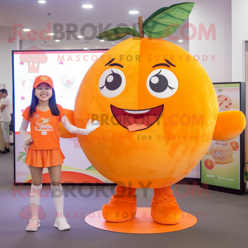 Orange Grapefruit mascot costume character dressed with a Mini Skirt and Anklets