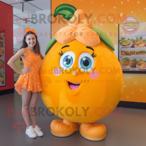 Orange Grapefruit mascot costume character dressed with a Mini Skirt and Anklets