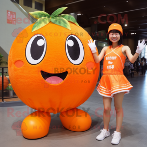Orange Grapefruit mascot costume character dressed with a Mini Skirt and Anklets