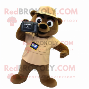 Tan Camera mascot costume character dressed with a Corduroy Pants and Bracelets