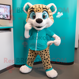 Teal Cheetah maskot kostume...