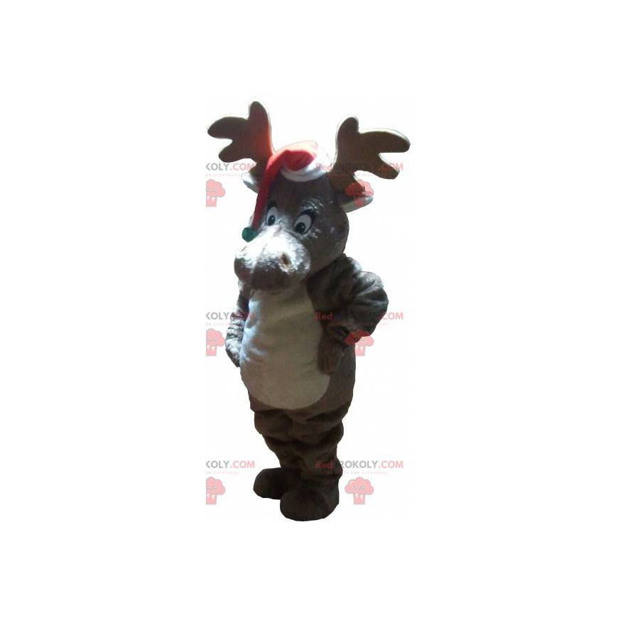 Christmas reindeer mascot with a cap - Redbrokoly.com