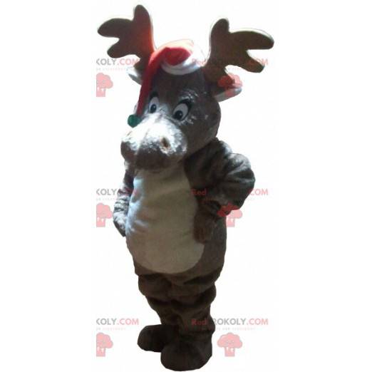 Kerst rendier mascotte met een pet - Redbrokoly.com