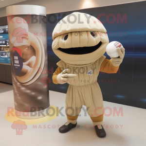Beige American Football Helmet mascot costume character dressed with a Pleated Skirt and Lapel pins