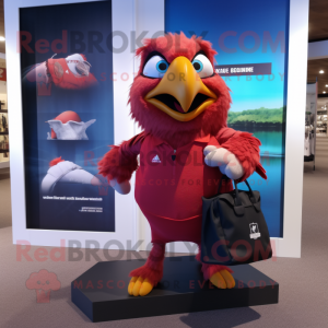 Maroon Parrot mascot costume character dressed with a Running Shorts and Tote bags