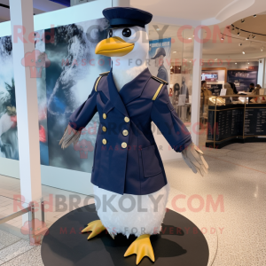 Navy Seagull mascot costume character dressed with a Vest and Berets