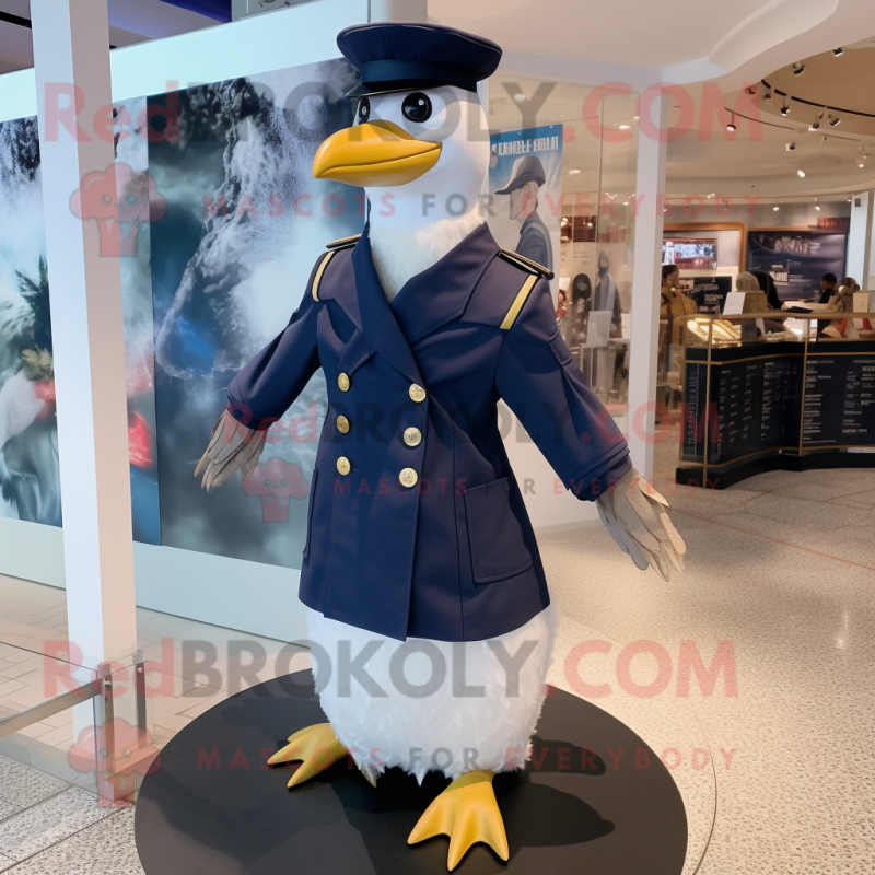 Navy Seagull mascot costume character dressed with a Vest and Berets Navy Seagull mascot costume character dressed with a Vest and Berets