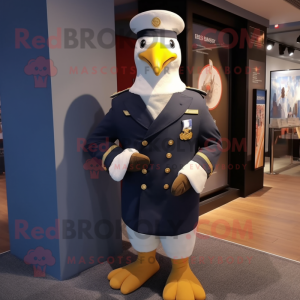 Navy Seagull mascot costume character dressed with a Vest and Berets