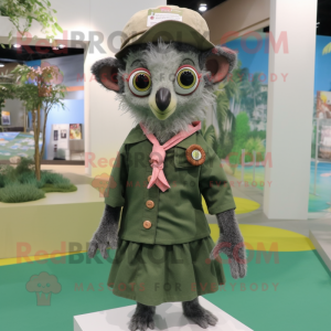 Olive Aye-Aye mascot costume character dressed with a Skirt and Berets