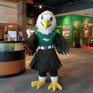 Forest Green Bald Eagle mascot costume character dressed with a Circle Skirt and Bow ties