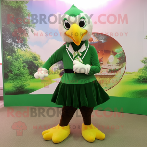 Forest Green Bald Eagle mascot costume character dressed with a Circle Skirt and Bow ties