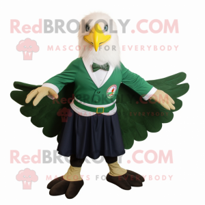 Forest Green Bald Eagle mascot costume character dressed with a Circle Skirt and Bow ties