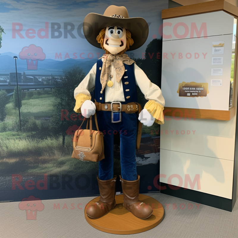 Navy Cowboy mascot costume character dressed with a A-Line Dress and Handbags