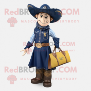 Navy Cowboy mascot costume character dressed with a A-Line Dress and Handbags