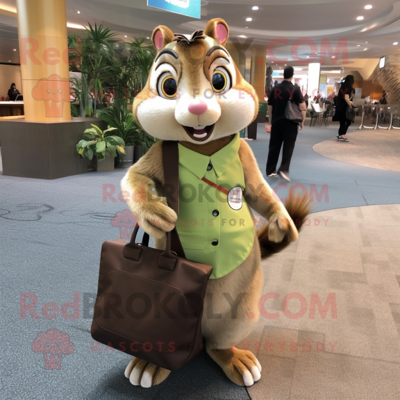 Olive Chipmunk mascot costume character dressed with a Maxi Skirt and Handbags Olive Chipmunk mascot costume character dressed with a Maxi Skirt and Handbags