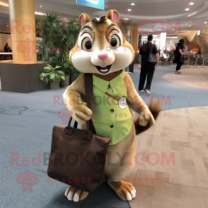 Olive Chipmunk mascot costume character dressed with a Maxi Skirt and Handbags