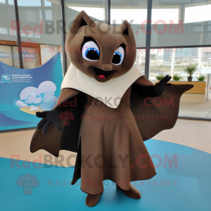 Brown Manta Ray mascot costume character dressed with a Shift Dress and Gloves
