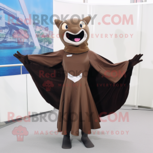 Brown Manta Ray mascot costume character dressed with a Shift Dress and Gloves