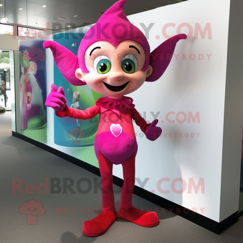 Magenta Elf mascot costume character dressed with a One-Piece Swimsuit and Bow ties