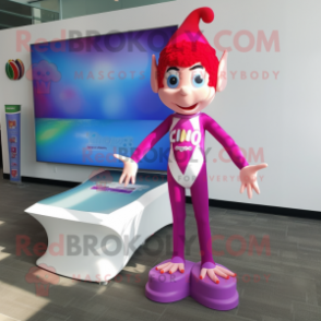 Magenta Elf mascot costume character dressed with a One-Piece Swimsuit and Bow ties